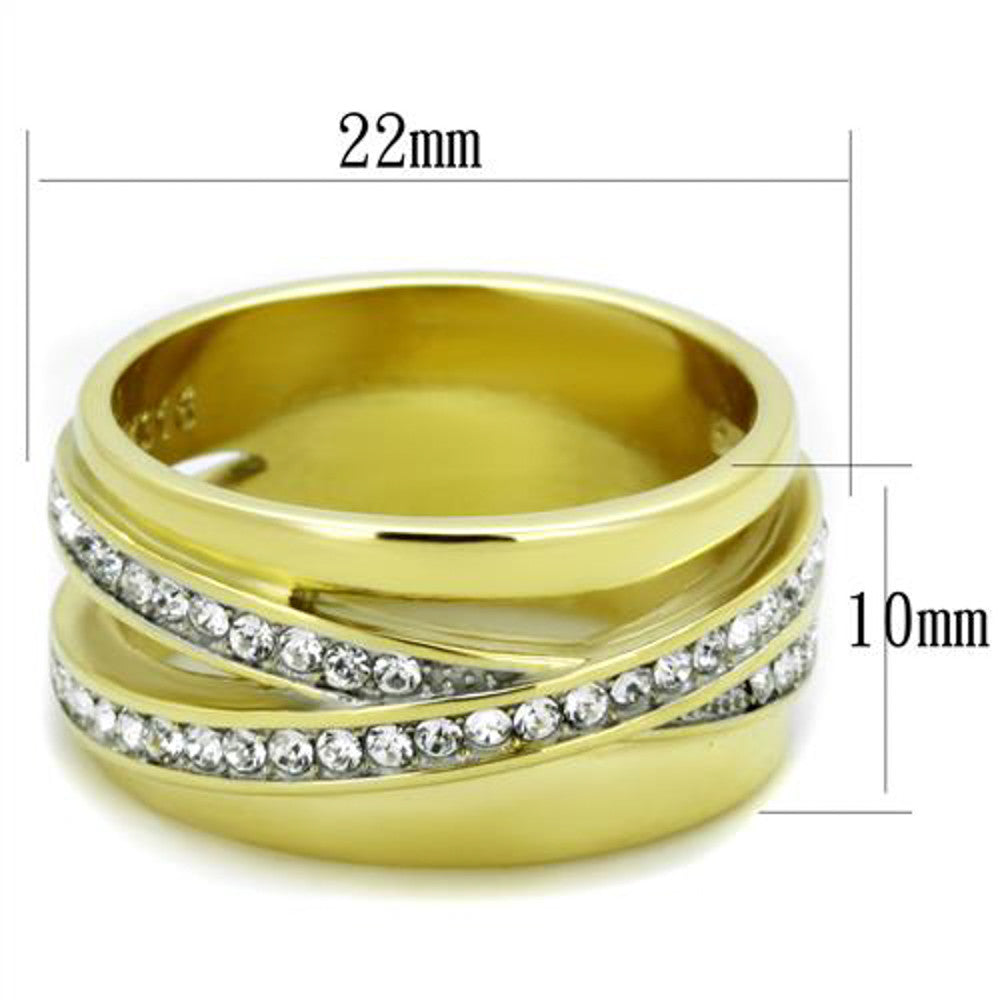 ARTK1914 Stainless Steel 14k Gold Ion Plated Crystal Anniversary / Fashion Ring Sizes 5-10